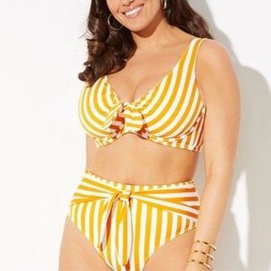 Yellow striped high waisted retro bikini
